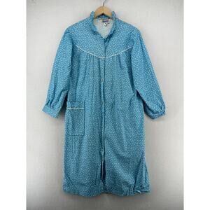 REFLECTIONS Nightgown S Flannel Printed Button Up Cotton Blue USA Vintage